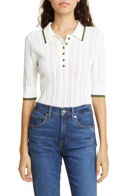 Veronica Beard Soza Tipped Pointelle Sweater in Off-White