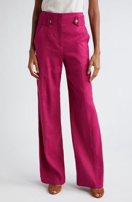 Veronica Beard Sunny Button Tab Linen Blend Wide Leg Pants in Wildberry