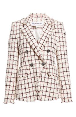 Veronica Beard Taja Plaid Cotton Blend Tweed Dickey Jacket in Ecru Multi