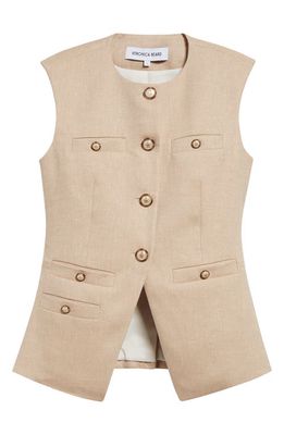 Veronica Beard Tamara Linen Blend Twill Vest in Sandalwood Melange