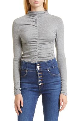 Veronica Beard Theresa Ruched Funnel Neck Top in Heather Grey