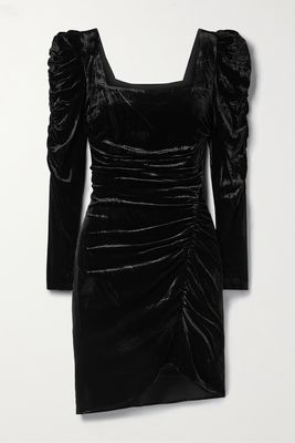 Veronica Beard - Toki Ruched Velvet Mini Dress - Black