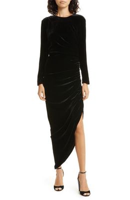 Veronica Beard Tristana Long Sleeve Asymmetric Velvet Dress in Black