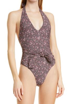 Veronica Beard Vickerie High Leg One-Piece Swimsuit in Dark Plum Multi