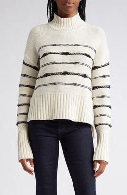 Veronica Beard Viori Stripe Wool Blend Mock Neck Sweater in White Black