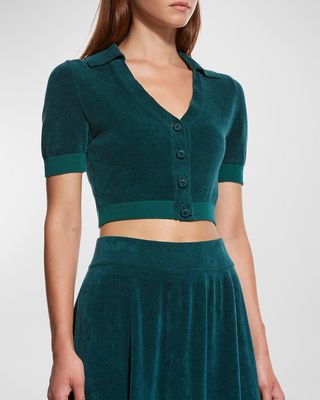 Veronica Cropped Button-Down Chenille Top