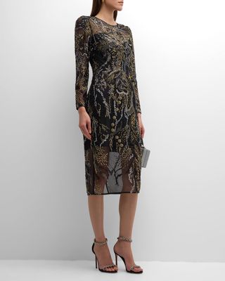Veronica Embroidered Bead & Sequin Midi Dress