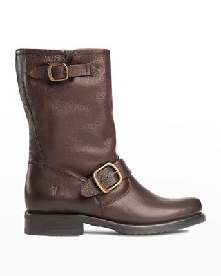 Veronica Leather Buckle Short Moto Boots