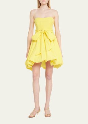 Veronica Sash-Tie Strapless Bubble Mini Dress