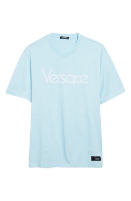 Versace 1978 Re-Edition Logo Embroidered Cotton Jersey T-Shirt in Pale Blue