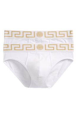 Versace 2-Pack Low Rise Briefs in White/Greek/Gold