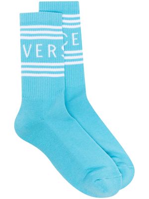 Versace 90s Vintage-logo ribbed socks - Blue
