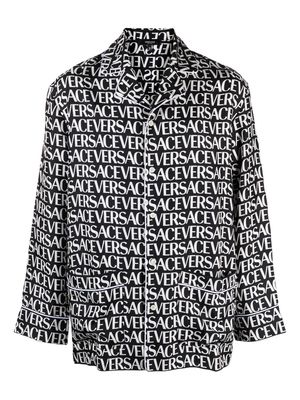 Versace all-over logo silk pajama shirt - Black