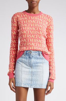 Versace Allover Logo Jacquard Sweater in 5P150 Fuschia Pink