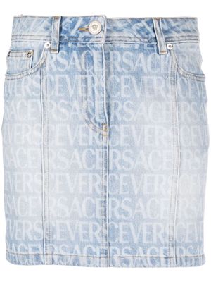Versace Allover logo-print denim skirt - Blue
