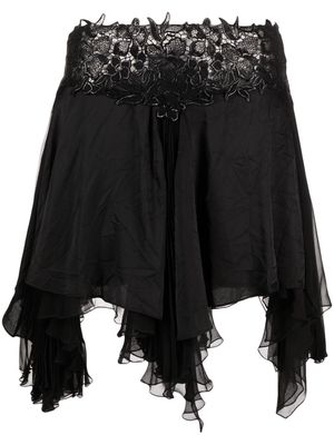Versace asymmetric lace-waistband skirt - Black