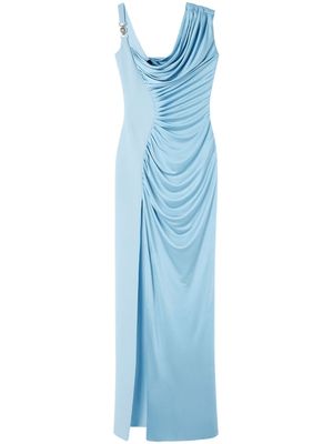 Versace asymmetric silk-satin gown dress - Blue