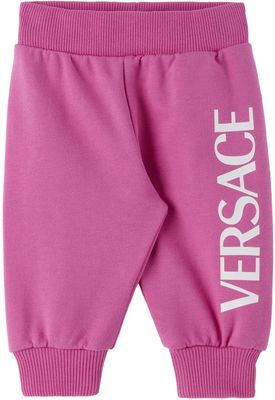 Versace Baby Pink Printed Logo Lounge Pants