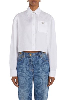 Versace Barocco Jacquard Crop Cotton Poplin Button-Up Shirt in Optical White