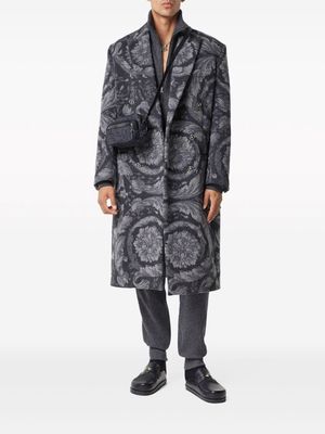Versace Barocco-jacquard double-breasted coat - Grey