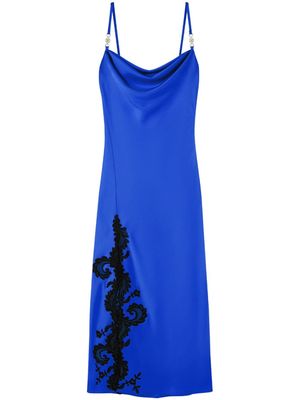 Versace Barocco-lace embellished satin midi dress - Blue