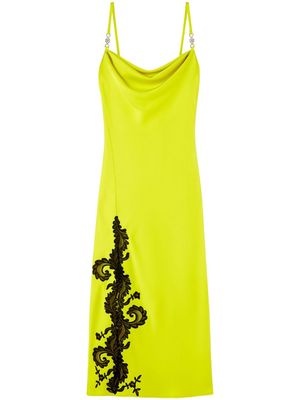 Versace Barocco-lace embellished satin midi dress - Yellow