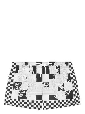 Versace Barocco-motif checkerboard-print swim shorts - Black