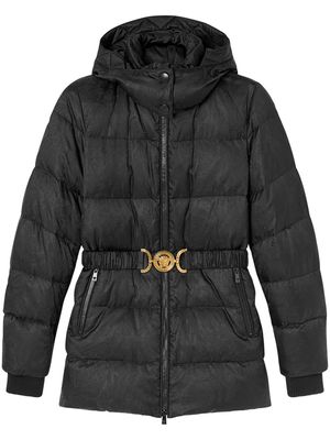 Versace Barocco-print belted puffer jacket - Black