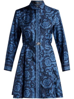 Versace Barocco-print belted silk shirtdress - Blue