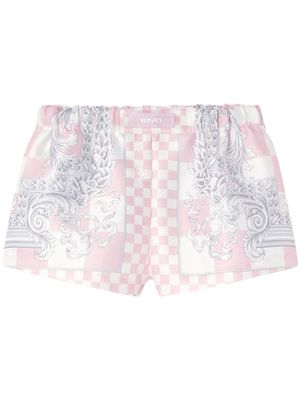 Versace Barocco-print checked silk shorts - Pink