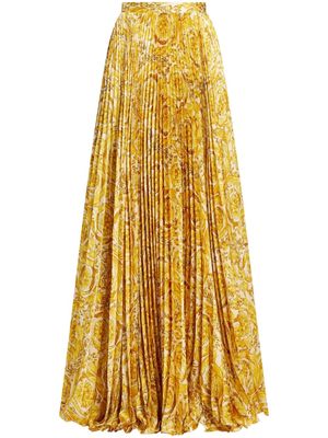 Versace Barocco-print pleated satin skirt - Yellow