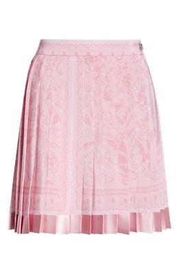 Versace Barocco Print Pleated Silk Skirt in Pale Pink