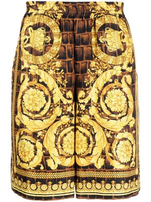 Versace Barocco-print silk shorts - Brown