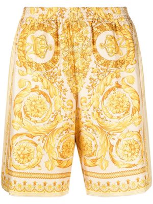 Versace Barocco-print silk shorts - Yellow