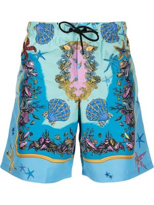 VERSACE Barocco shell-print swim shorts - Blue