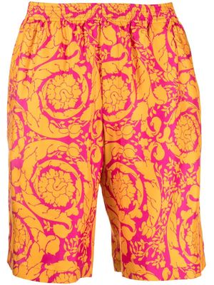Save 21% Versace Barocco Silhouette-print Silk Shorts in Orange for Men Mens Clothing Shorts Bermuda shorts 
