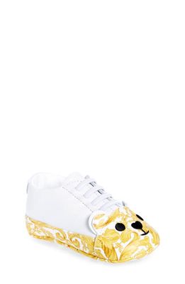 Versace Barocco Teddy Bear Crib Shoe in White/Gold