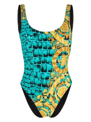 Versace Baroccodile-print open-back swimsuit - Green