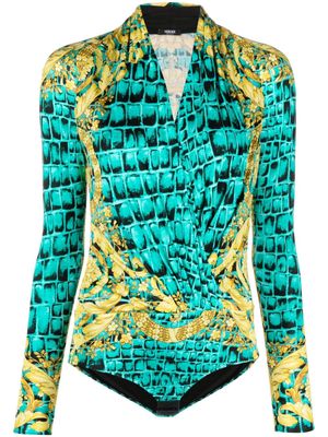 Versace Baroccodile-print V-neck bodysuit - Green