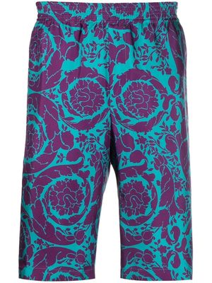 VERSACE baroque embroidered shorts - Blue