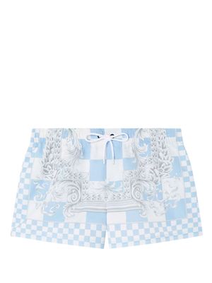 Versace baroque-print checked swim shorts - Blue