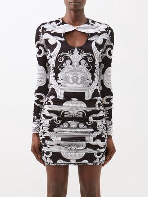 Versace - Baroque-print Keyhole Jersey Bodysuit - Womens - Black White