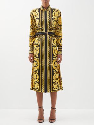 Versace - Baroque-print Twill Shirt Dress - Womens - Yellow Black