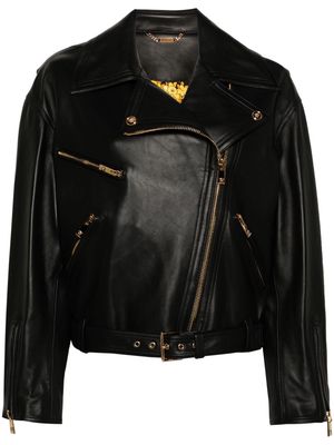 Versace belted leather biker jacket - Black