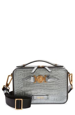 Versace Biggie Medusa Croc Embossed Leather Bag in 1E01V-Silver-Versace Gold