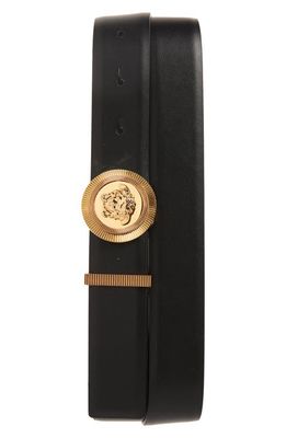 Versace Biggie Medusa Leather Belt in Black/Versace Gold