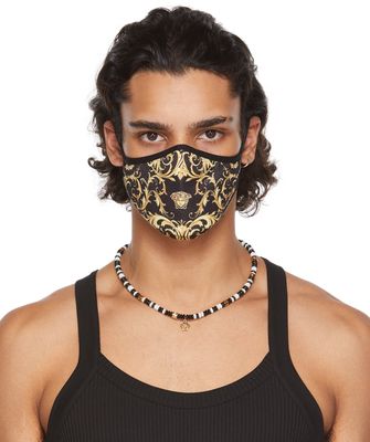 Versace Black V-Barocco Face Mask