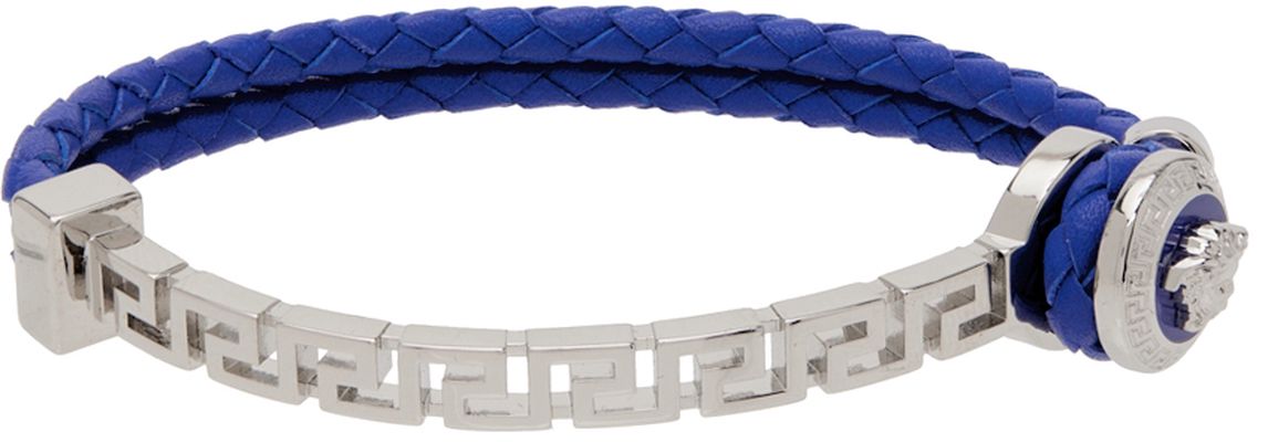 Versace Blue & Silver Leather Medusa Bracelet
