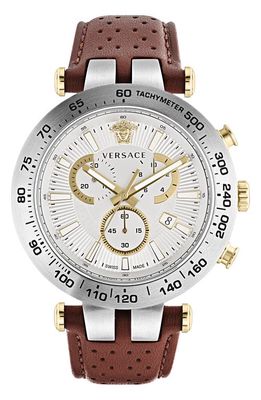 Versace Bold Chronograph Leather Strap Watch