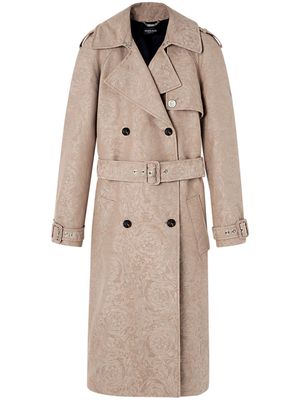 Versace brocade double-breasted trench coat - Neutrals